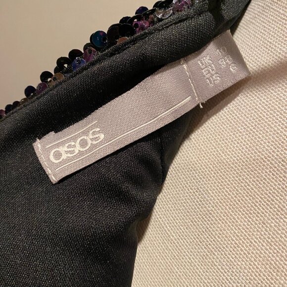 ASOS Black Sequin Midi Cocktail Dress | Deep V Strappy Back‎ | Size 6 - Picture 5 of 8